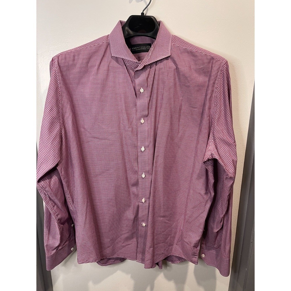 Knot Standard Mens Burgundy Gingham Check Cotton Wide Spread Collar Shirt XL - Picture 1 of 5